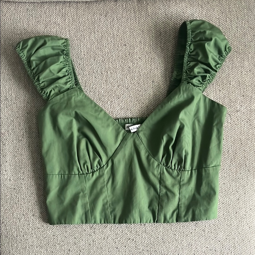 Abercrombie & Fitch Green Puff Sleeve Crop Top
